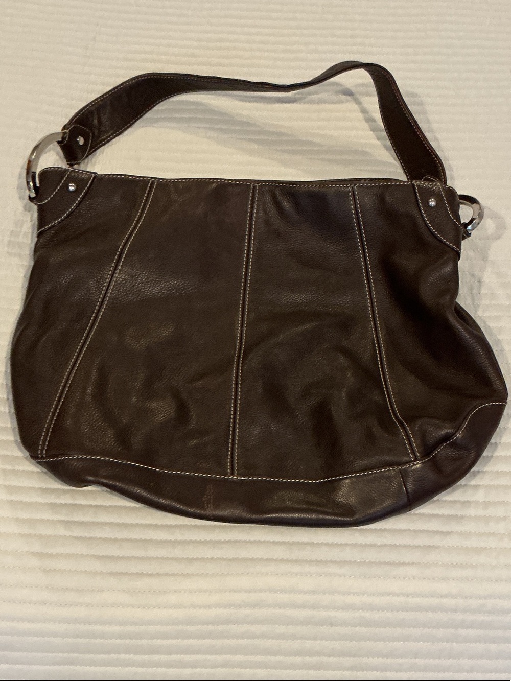 Tignanello Chocolate Brown Leather Shoulder Hobo with Silver Rings